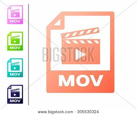 Coral Mov File Document Icon. Download Mov Button Icon Isolated On White Background. Mov File Symbol