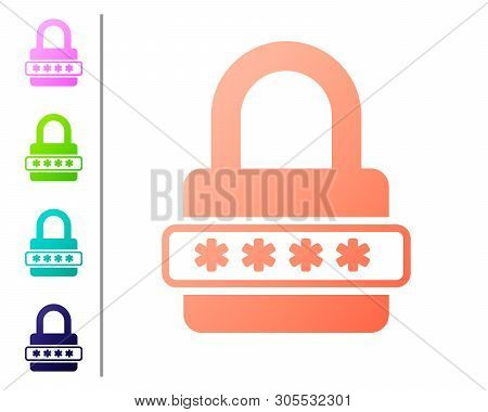 Coral Password Protection And Safety Access Icon Isolated On White Background. Lock Icon. Security, 