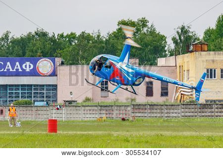 Balashikha, Moscow Region, Russia - May 25, 2019: Helicopter Races By Helicopter Robinson R44 Raven 