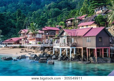 Malaysia Tioman Island-jul 01 2017:coastal Vintage Wood Resort On Tioman Island