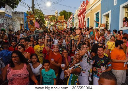 People Parade In The Streets During The Carnival Of Olinda On Brazil