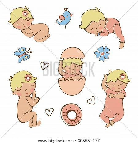 Babies Set. Cute Collection Of Baby Girls.