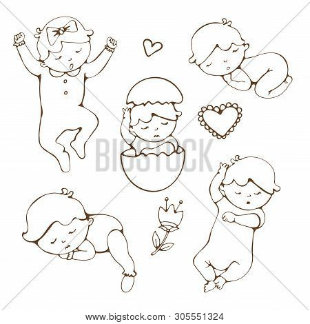 Babies Set. Cute Collection Of Baby Girls.