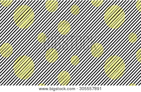 Abstract Modern Geometric Background Bright Print Yellow Balls Black Lines. Minimalistic Design, Cre