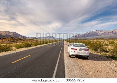 California, Usa - April 4, 2019: White Kia Optima Parked On The Roadside In California