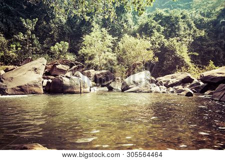 Landscape Of The Mountain River Mandovi At The Dudhsagar Waterfall