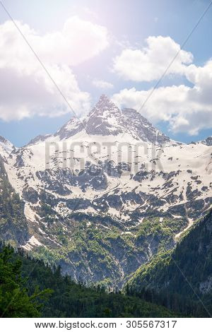 Snowy Mountain Range In Austria: Loferer Steinberge