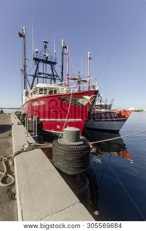 Fairhaven, Massachusetts, Usa - June 9, 2019: Commercial Fishing Vessels Vanquish And Instigator Doc