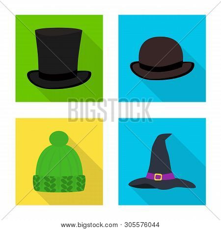 Vector Illustration Of Fashion And Profession Sign. Collection Of Fashion And Cap Vector Icon For St