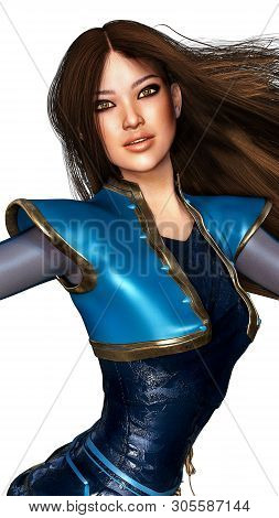 Urban Fantasy Asian Woman In Blue Dress Martial Arts, 3d Rendering, 3d Illustration
