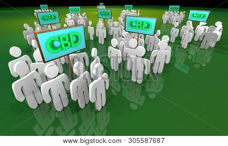 CBD Cannabidiol Marijuana Cannabis Groups People Customers Signs 3d Illustration