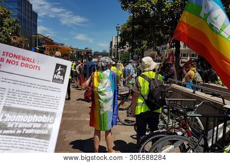 June 08, 2019, Toulouse, France. Mouvement Of Yellow Vests Support Pride March. French Anti-homophob