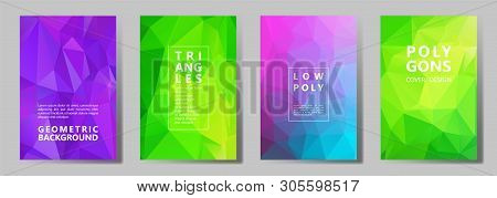 Facet Triangles Simple Cover Page Layouts Vector Graphic Design Set. Crystal Texture Low Poly Patter