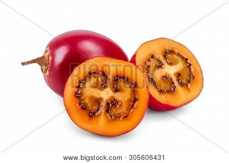 Fresh Tamarillo Fruit Isolated On White Background