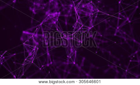 Digital Plexus Of Glowing Lines And Dots. Abstract Background. 3D Rendering