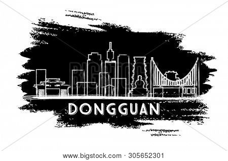 Dongguan China City Skyline Silhouette. Hand Drawn Sketch. Business Travel and Tourism Concept with Historic Architecture. Dongguan Cityscape with Landmarks. 