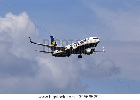 Borispol, Ukraine - June 07, 2019: Ei-gdm Ryanair Boeing 737-8as(wl) Aircraft On The Cloudy Sky Back