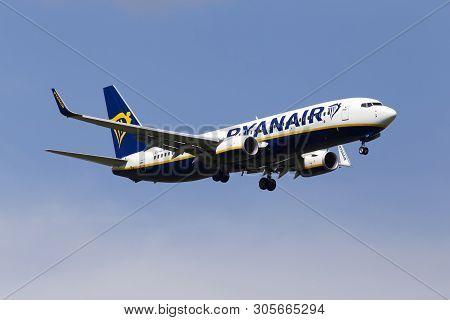 Borispol, Ukraine - June 07, 2019: Ei-gdm Ryanair Boeing 737-8as(wl) Aircraft On The Cloudy Sky Back