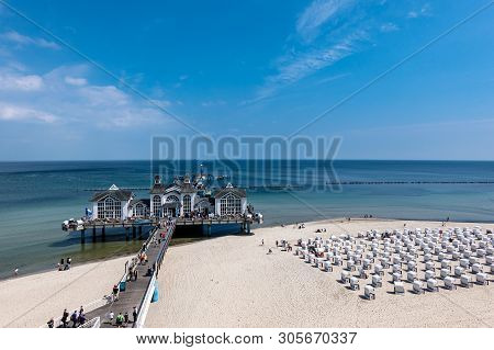 Pier On The Baltic Sea Coast In Goehren, Germany.