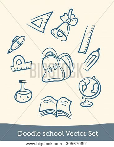 Doodle School Set Isolated On White Background. Vector