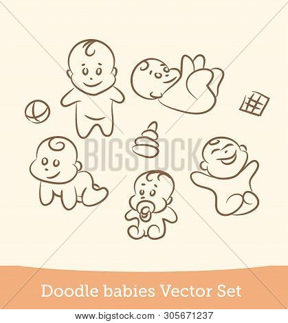 Doodle Baby Set Isolated On White Background. Vector