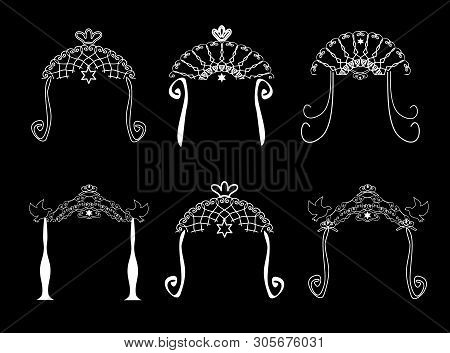 Set Of Vintage Graphic Chuppah. Religious Jewish Wedding Canopy For. Illustration