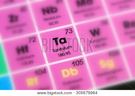 Chemical Element Tantalum With The Symbol Ta And Atomic Number 73.
