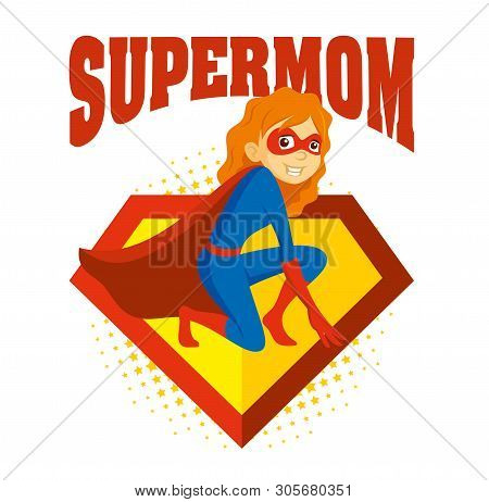 Superhero Woman Supermom Cartoon Character Vector Illustration