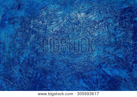 Blue Background Paint, Concrete Wall With Putty. Flatlay, Top View