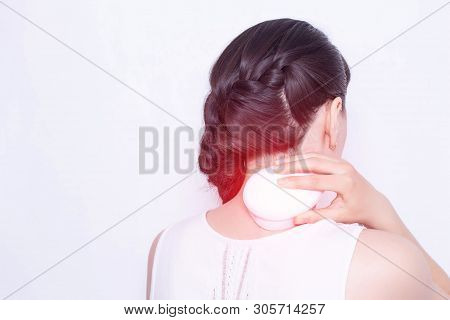 The Girl Treats The Cervical Spine With Physiotherapy, Magnet Therapy, Copy Space, Medical, Shoulder
