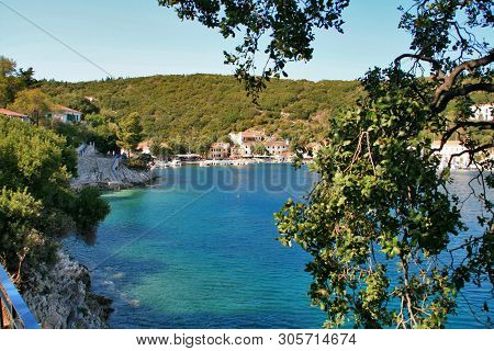 View Of Village Of Frikes, Ithaca, Ionian Island, Greece