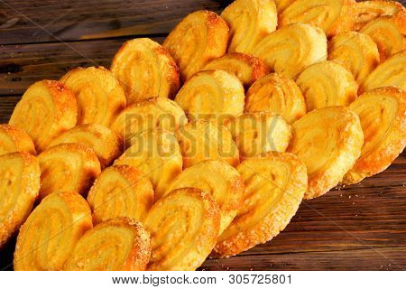 Cookies In The Form Of Hearts--a Popular Food Delicacy. Cookies Small Confectionery Baked From Dough