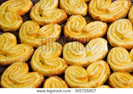 Cookies In The Form Of Hearts--a Popular Food Delicacy. Cookies Small Confectionery Baked From Dough