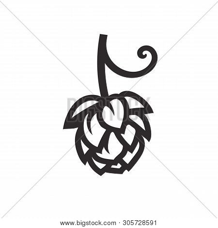 Hop Cone Icon. Design Element For Beer Prodaction, Brewery, Pub And Bar. Black And White Vector Illu