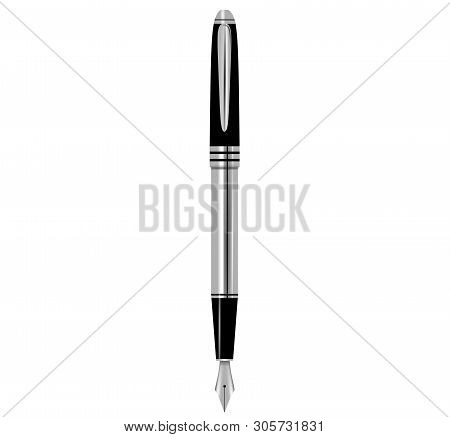 Black And Silver Fountain Pen Realistic Illustration On Withe Background