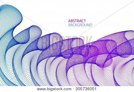 Wave Of Flowing Particles Modern Relaxing Illustration, Transparent Tulle Textile On Wind. Round Dot