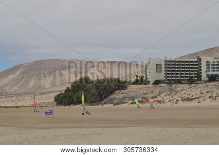 Nice Circuit Buggy-sailing On The Shore In Costa Calma. July 3, 2013. Costa Calma, Fuerteventura, Ca