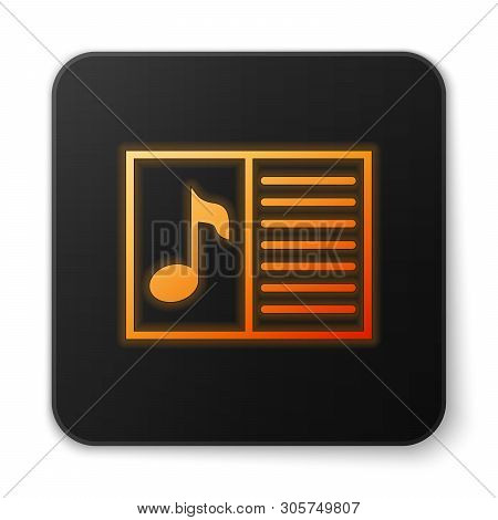 Orange Glowing Music Book With Note Icon Isolated On White Background. Music Sheet With Note Stave. 