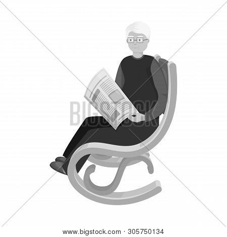 Vector Illustration Of Grandfather And Newspaper Sign. Set Of Grandfather And Man Stock Symbol For W