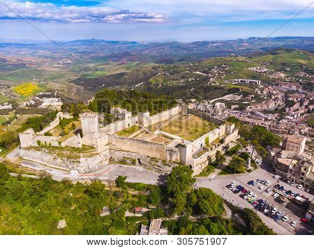 Lombardy Castle In Enna Sicily, Italy. Aerial Photo.