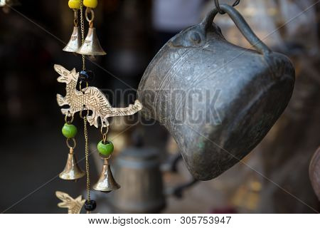 Brass Bell. Picture Close Up Brass Bells In Lagich Village, Azerbaijan.