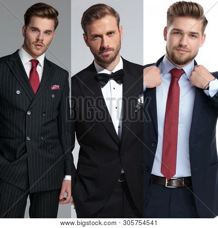 Team of three succsessful men posing in a collage image