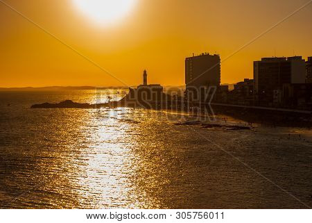 Salvador, Brazil: Portrait Of The Farol Da Barra Salvador Brazil Lighthouse. Beautiful Landscape Wit