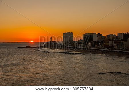 Salvador, Brazil: Portrait Of The Farol Da Barra Salvador Brazil Lighthouse. Beautiful Landscape Wit