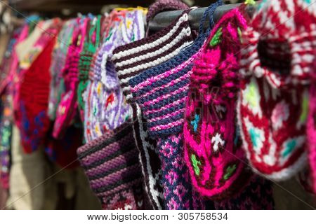 Souvenir Shop. Traditional Slipper In Lagich Village, Azerbaijan. Bazaar Sellers Hdndcrafted Items.