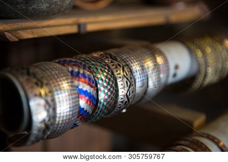 Copper Bands Handcrafted, Traditionally Made In Lagich, Azerbaijan. Handmade Bands In Souvenir Shop.