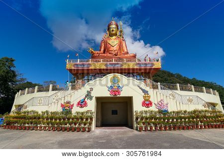 Samdruptse Statue , A Huge Buddhist Memorial Statue In Sikkim, Blue Cloudy Sky In Background.