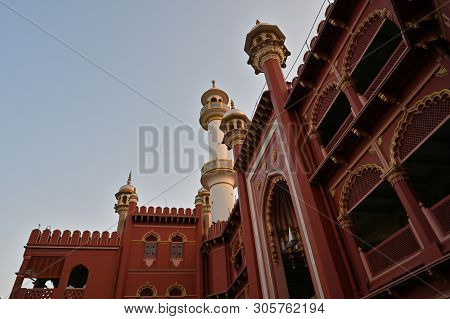 Beautiful Red Coulured Architecture Of Nakhoda Mashid In Central Kolkata. This Place Is Famous For G
