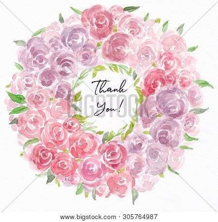 Сute wedding wreath of flowers. Watercolor illustration. Invitation design.