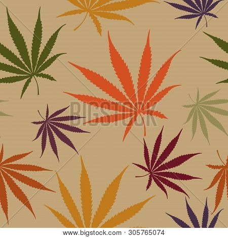Cannabis Leaves Seamless Pattern, Hemp Weed Leaves Surface Pattern, Marijuana Repeat Pattern Backgro